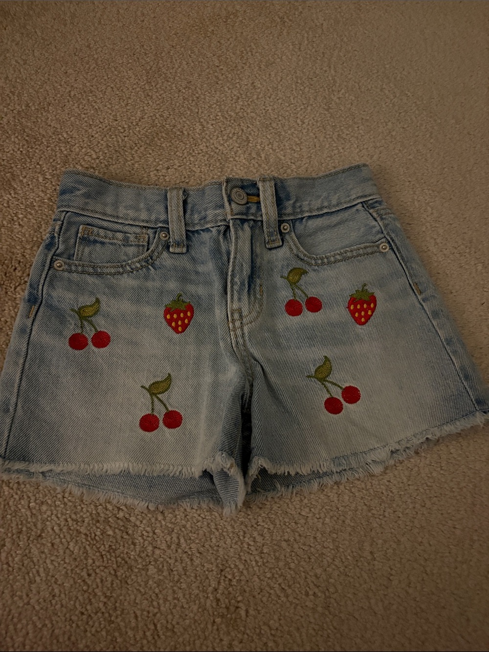 Old Navy Light Blue Denim Shorts with Cherry & Strawberry Embroidery